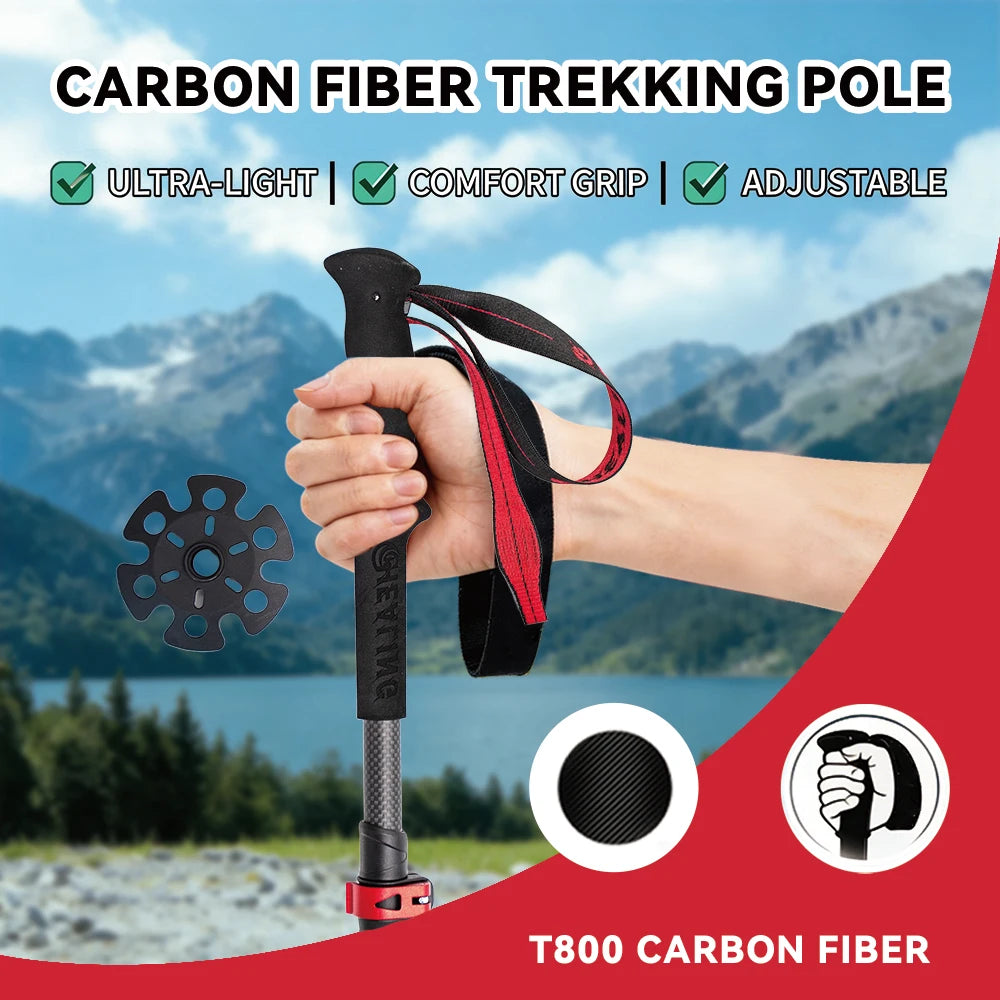 Local+ Ultralight Carbon Fiber Trekking Poles Outdoor Hiking Cane Folding Telescopic Nordic Mountain Climbing Pole Walking Stick