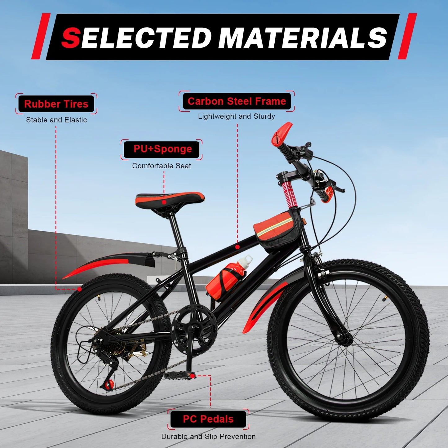 20 Inch Kids Bike Children Bicycle for Boys Girls Ages 8-12 Years Old, MTB Mountain Bike 7 Speed City Bike, GREEB/RED