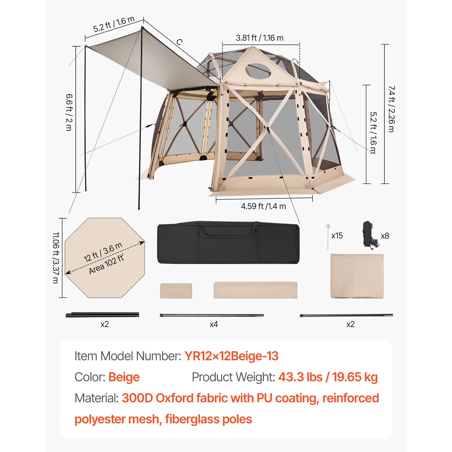 SucceBuy Pop up Gazebo Screen Tent Camping Canopy Tent w/ Removable Top&Carry Bag Quick-Set&Bite-Proof Screen House Sun Shelter