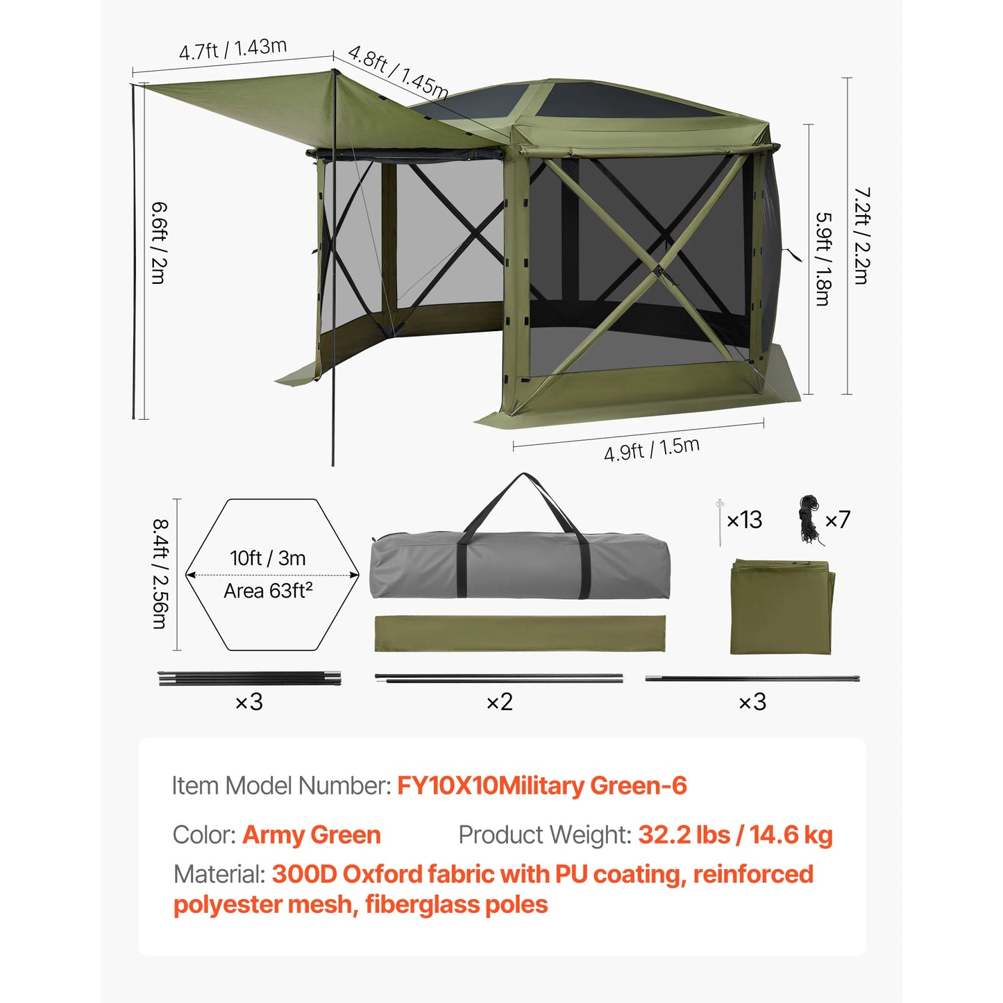 SucceBuy Pop up Gazebo Screen Tent Camping Canopy Tent w/ Removable Top&Carry Bag Quick-Set&Bite-Proof Screen House Sun Shelter
