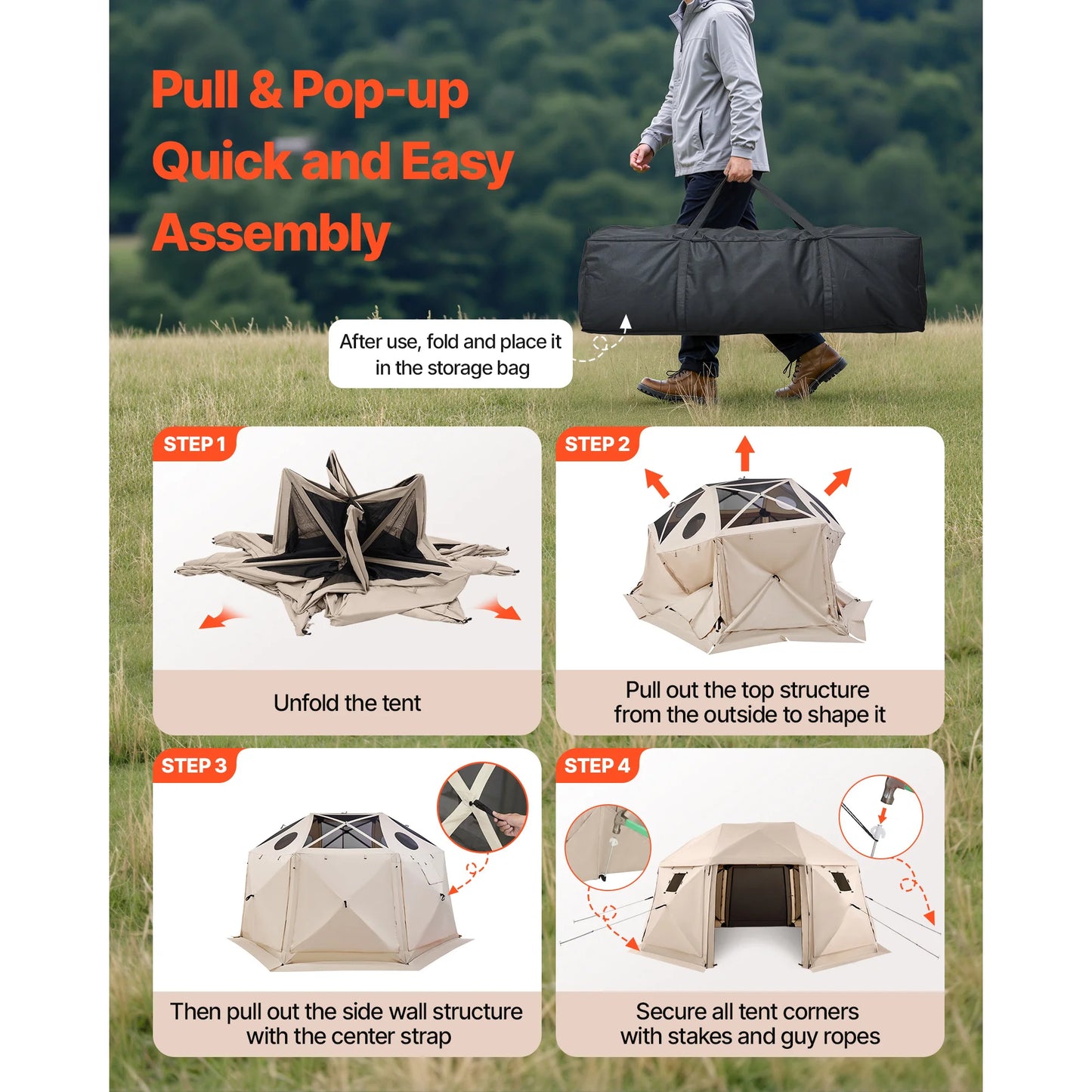 SucceBuy Pop up Gazebo Screen Tent Camping Canopy Tent w/ Removable Top&Carry Bag Quick-Set&Bite-Proof Screen House Sun Shelter