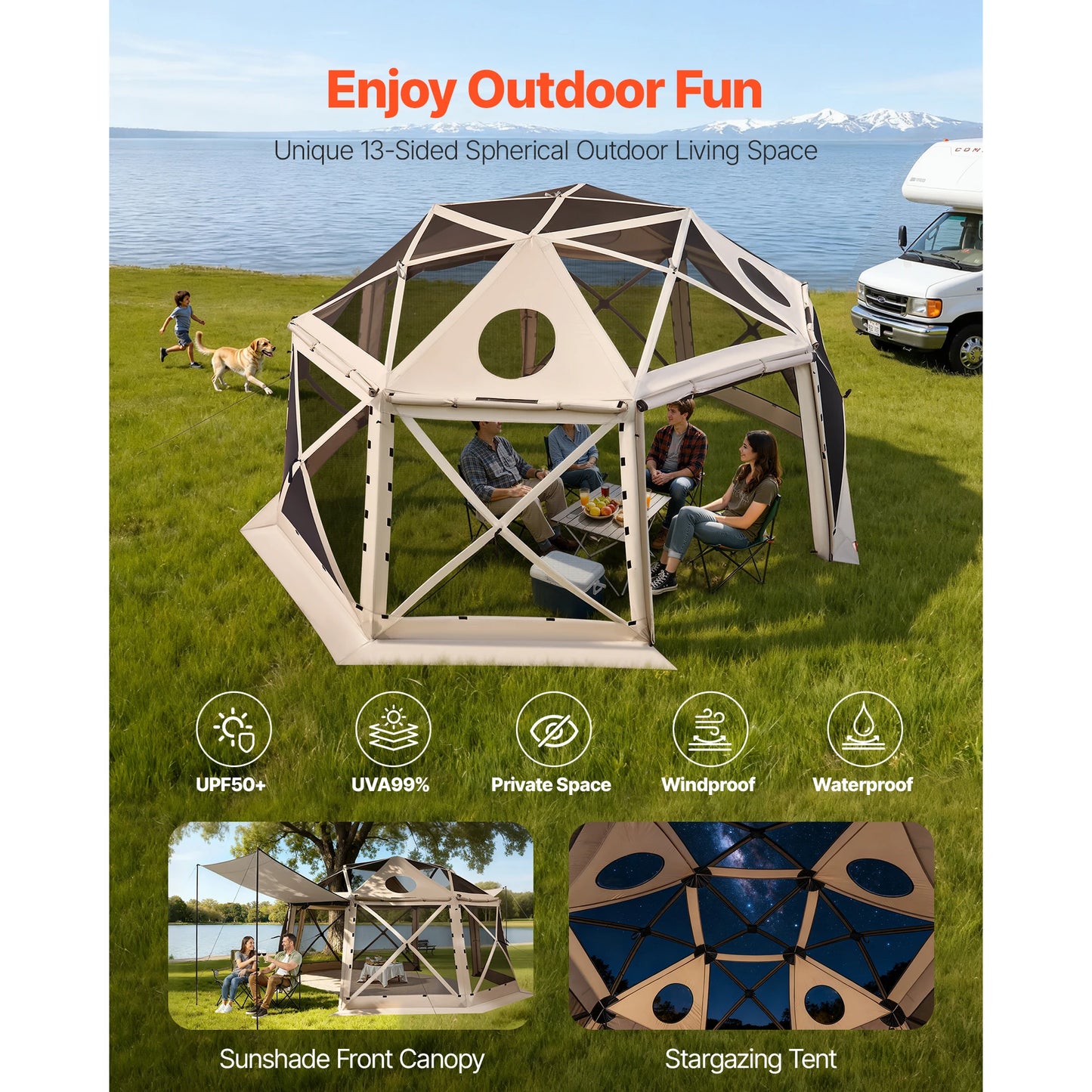 SucceBuy Pop up Gazebo Screen Tent Camping Canopy Tent w/ Removable Top&Carry Bag Quick-Set&Bite-Proof Screen House Sun Shelter