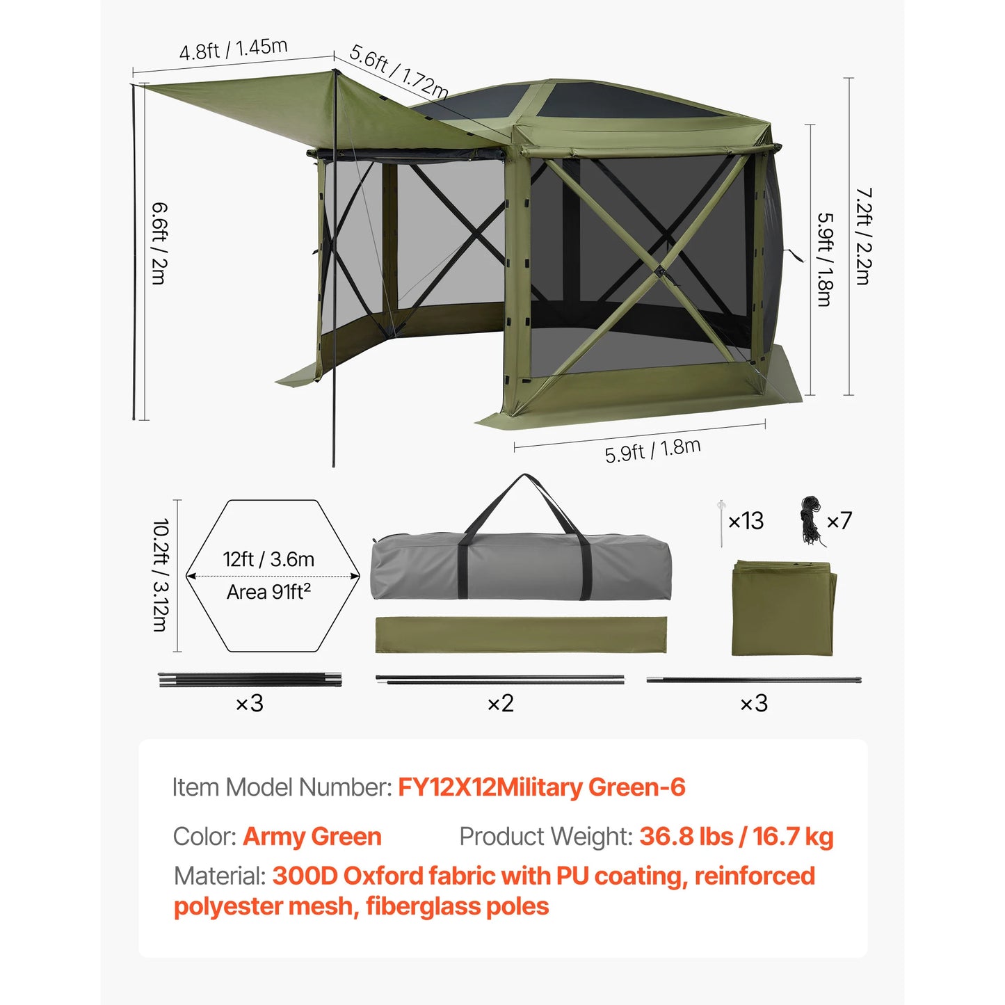 SucceBuy Pop up Gazebo Screen Tent Camping Canopy Tent w/ Removable Top&Carry Bag Quick-Set&Bite-Proof Screen House Sun Shelter